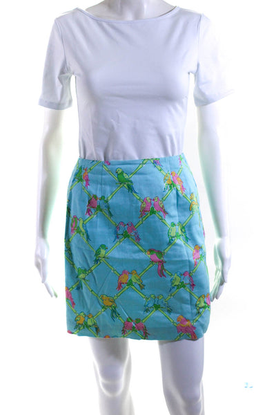 Lilly Pulitzer Womens Double Parrot Floral Lion Skirts Pink Blue Size 2 Lot 2