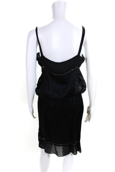 Margriet Wagenaar Womens Beaded Trim Drop Waist Dress Black Silk Size Medium