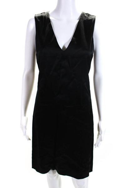 Gentry Portofino Womens V Neck Sleeveless Satin Sheath Dress Black Size IT 42