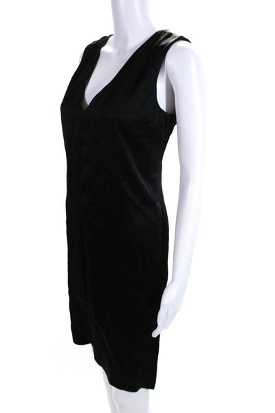 Gentry Portofino Womens V Neck Sleeveless Satin Sheath Dress Black Size IT 42