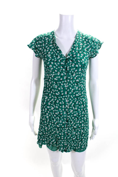 Rails Womens Short Sleeve Floral V Neck Fit & Flare Shirt Dress Green Size Small
