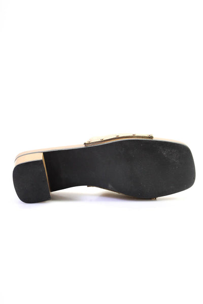 Salvatore Ferragamo Womens Square Toe Slip-On Block Heels Sandals Beige Size 7.5