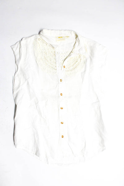 Maeve Anthropologie Everleigh Womens White Linen Lace Blouse Top Size M lot 2