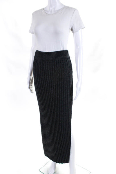 Toccin Womens Elastic Waist Thick Knit Slit Midi Pencil Skirt Gray Size Large