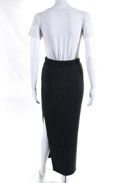 Toccin Womens Elastic Waist Thick Knit Slit Midi Pencil Skirt Gray Size Large