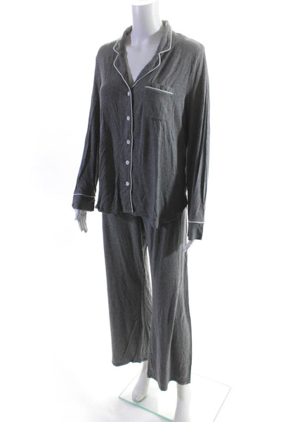 Z Supply Womens Long Sleeve Button Up Jersey Pajama Pants Set Gray Size Large