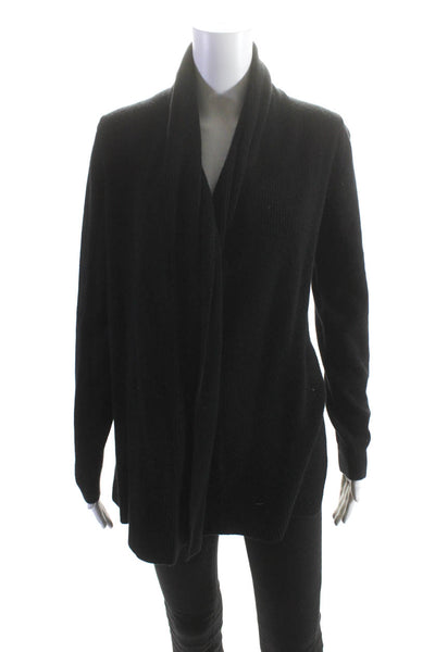 Doriani Womens Cashmere Tight-Knit Split Hem Open Sweater Cardigan Black Size 42