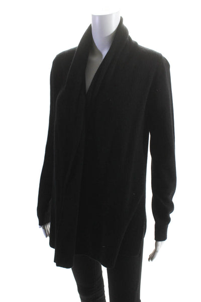 Doriani Womens Cashmere Tight-Knit Split Hem Open Sweater Cardigan Black Size 42