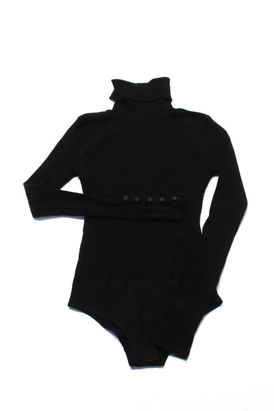 Zara Knit J Crew Womens Ringer Top Turtleneck Bodysuit Black Size S 2XS Lot 2