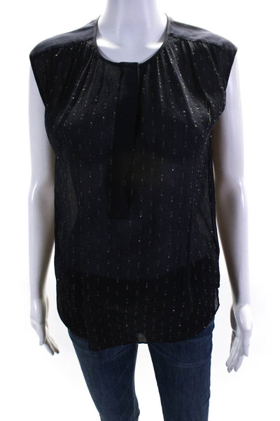 Rebecca Taylor Women's Round Neck Sleeveless Spotted Dot Navy Blouse Size 2