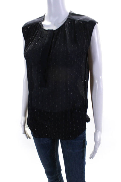 Rebecca Taylor Women's Round Neck Sleeveless Spotted Dot Navy Blouse Size 2