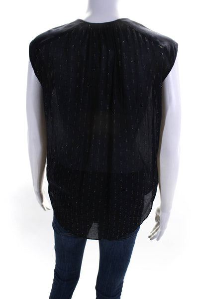 Rebecca Taylor Women's Round Neck Sleeveless Spotted Dot Navy Blouse Size 2