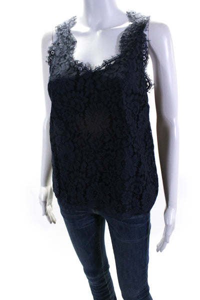 Joie Women's V-Neck Sleeveless Lace Blouse Navy Blue Size S