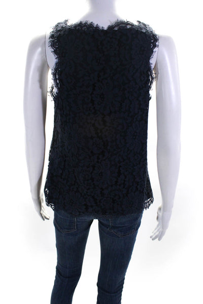 Joie Women's V-Neck Sleeveless Lace Blouse Navy Blue Size S