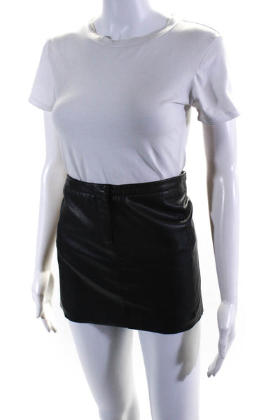 Maje Women's Snap Button Closure Leather Micro Mini Skirt Black Size 36