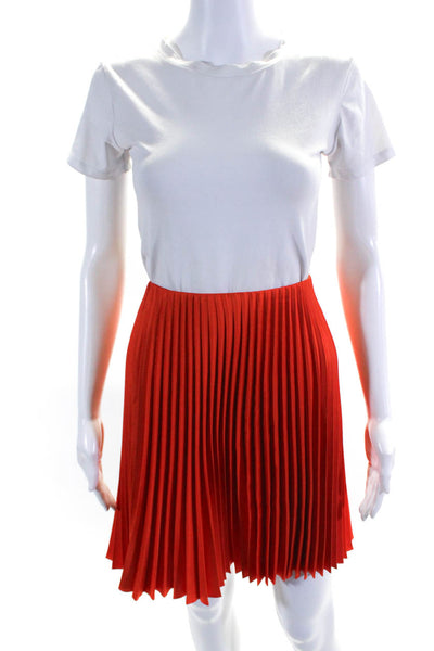 Theory Womens Satin Pleated Mid Rise A-Line Knee Length Skirt Orange Size 00
