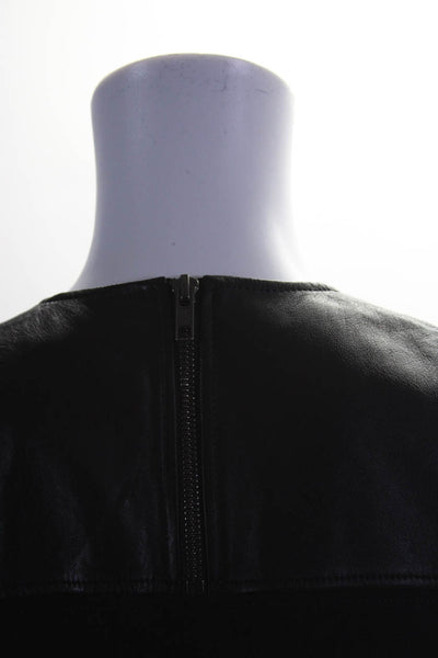 Helmut Lang Womens Leather Sleeveless Banded Hem Blouson Blouse Top Black Size P