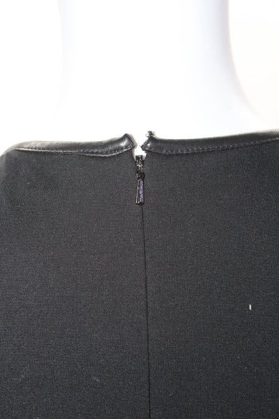 Theory Womens Leather Knit Sleeveless Peplum Zip Up Blouse Top Black Size P