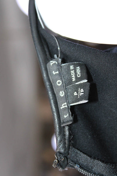 Theory Womens Leather Knit Sleeveless Peplum Zip Up Blouse Top Black Size P