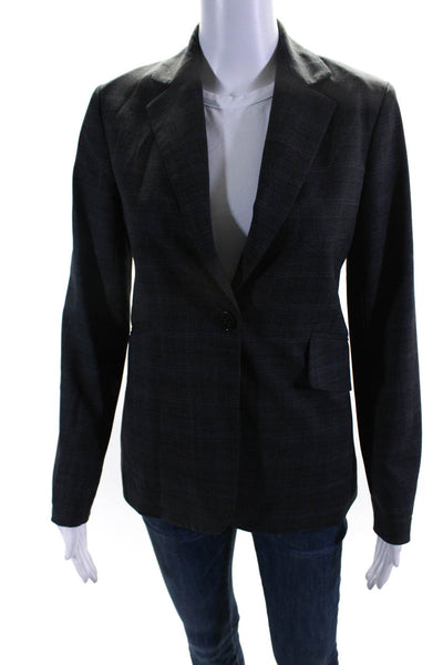 Theory Womens Stretch Wool Notched Collar Button Up Blazer Jacket Gray Size 0