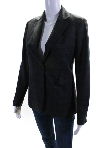 Theory Womens Stretch Wool Notched Collar Button Up Blazer Jacket Gray Size 0