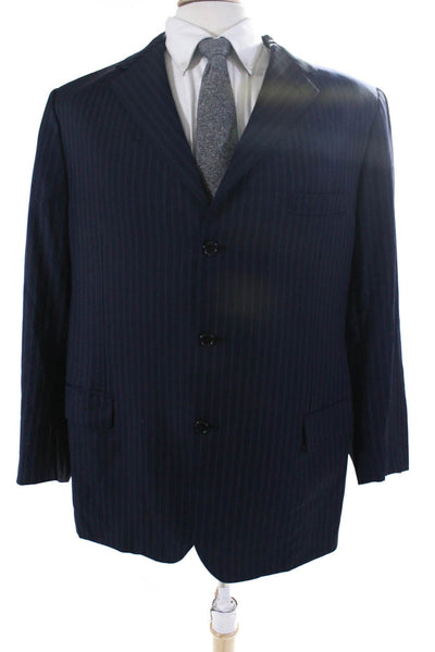 Brioni For Neiman Marcus Mens Striped Buttoned Collared Blazer Blue Size 50