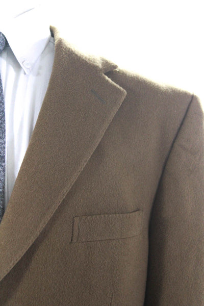Ermenegildo Zegna Mens Camel Textured Buttoned Collared Blazer Brown Size EUR58