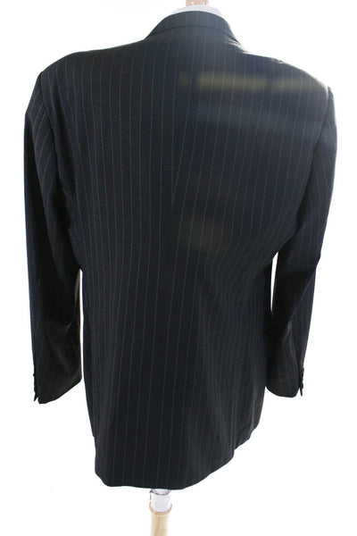 Armani Collezioni Mens Wool Striped Print Button Collar Blazer Black Size EUR46