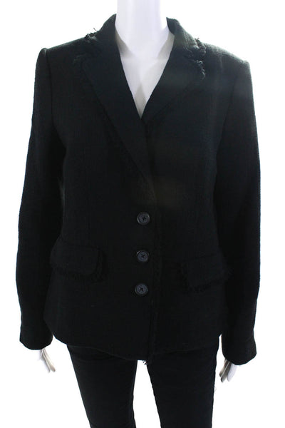 Karl Lagerfeld Womens Black Cotton Three Button Long Sleeve Blazer Size M