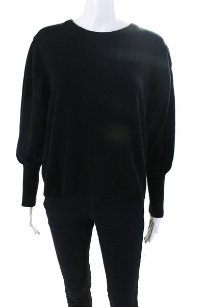 Magaschoni Womens Black Crew Neck Puff Long Sleeve Pullover Sweater Top Size M