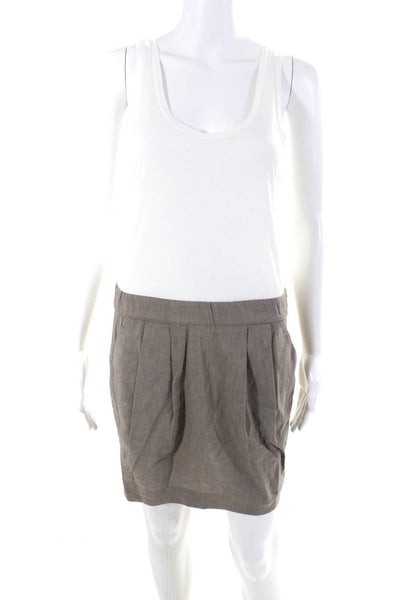Theory Womens White Brown Linen Scoop Neck Pockets Sleeveless Shift Dress Size M