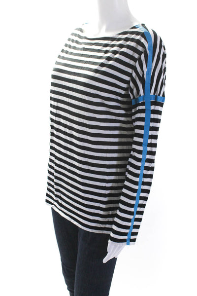 Theory Womens Long Sleeve Scoop Neck Striped Tee Shirt Black White Size Medium