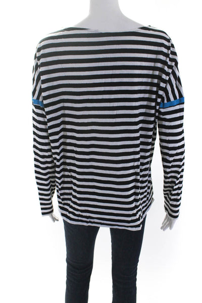 Theory Womens Long Sleeve Scoop Neck Striped Tee Shirt Black White Size Medium