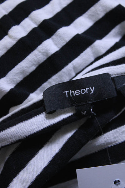 Theory Womens Long Sleeve Scoop Neck Striped Tee Shirt Black White Size Medium