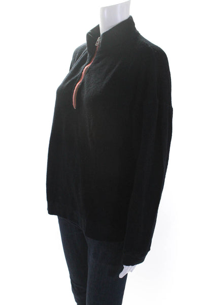Sundry Womens Long Sleeve Quarter Zip Crew Neck Terry Sweatshirt Black Size 2