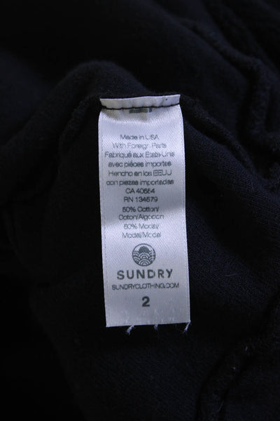 Sundry Womens Long Sleeve Quarter Zip Crew Neck Terry Sweatshirt Black Size 2