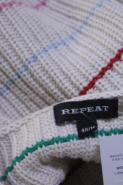 Repeat Womens Crew Neck Striped Oversized Sweater White Multi Size Medium