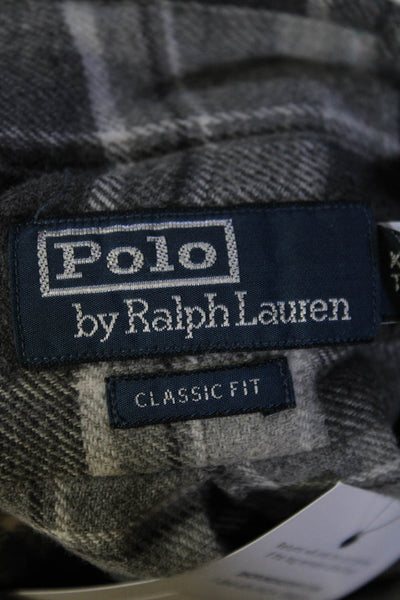 Polo Ralph Lauren Mens Button Front Collared Plaid Shirt Gray Cotton Size XL