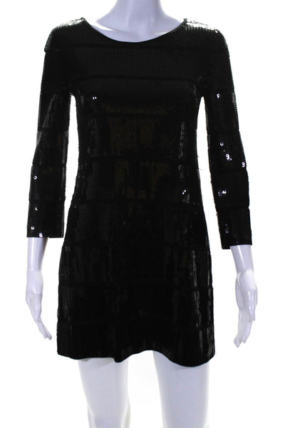 Theory Womens Embroidered Sequined Long Sleeve Pullover Mini Dress Black Size P