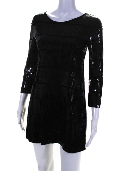 Theory Womens Embroidered Sequined Long Sleeve Pullover Mini Dress Black Size P