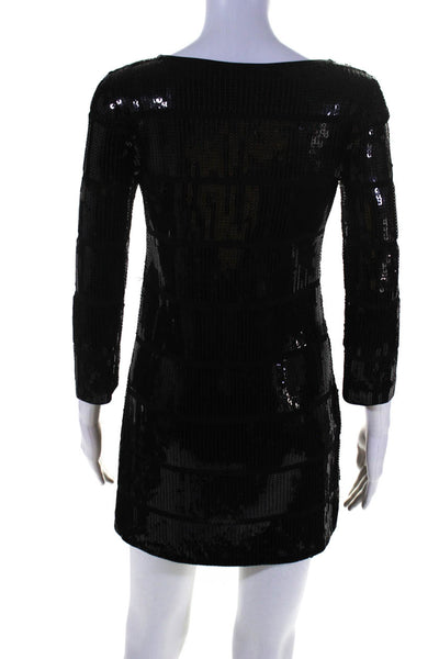 Theory Womens Embroidered Sequined Long Sleeve Pullover Mini Dress Black Size P