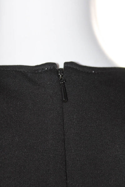 Theory Womens Striped Ribbed Zipped Round Neck Midi A-Line Dress Black Size 00