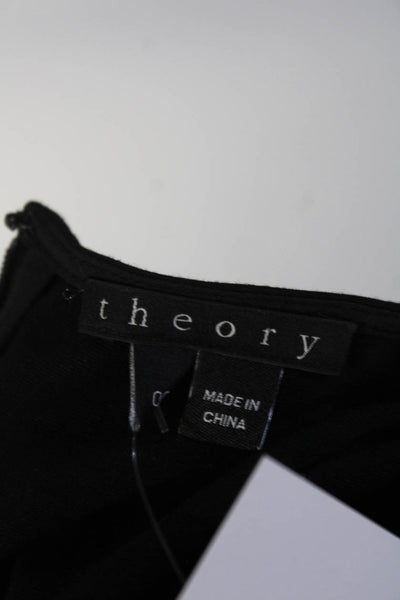 Theory Womens Striped Ribbed Zipped Round Neck Midi A-Line Dress Black Size 00