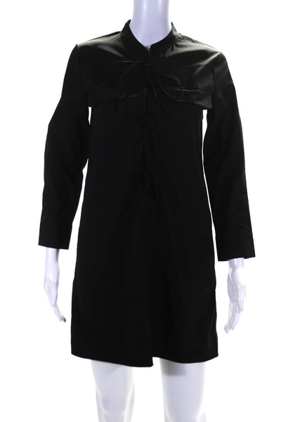 Theory Womens Cotton Lace-Up Tied Long Sleeve Shift Midi Dress Black Size 00