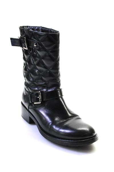 Aquatalia Womens Solid Black Quilted Buckle Midi Calf Boots Shoes Size 7/8