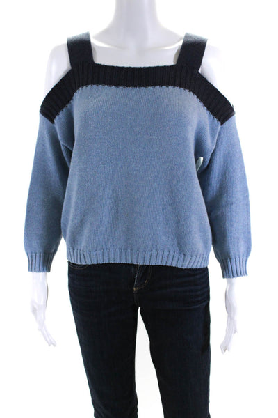 Cotton By Autumn Cashmere Womens Two Tone Blue Cold Shoulder Sweater Top Size S