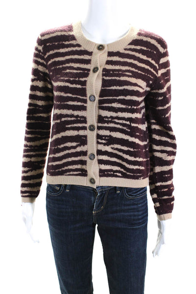 One Grey Day Womens Maroon Brown Printed V-Neck Cardigan Sweater Top Size XS