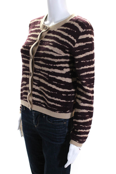 One Grey Day Womens Maroon Brown Printed V-Neck Cardigan Sweater Top Size XS