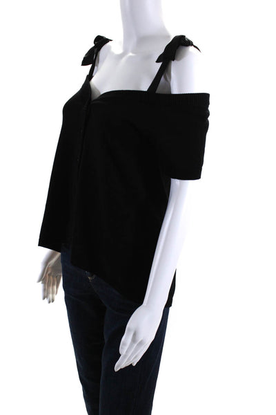 Artelier Nicole Miller Womens Black Cold Shoulder Short Sleeve Blouse Top Size P