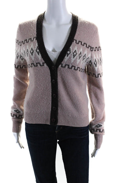 360 Cashmere Womens Mauve Cashmere Printed V-Neck Cardigan Sweater Top Size S